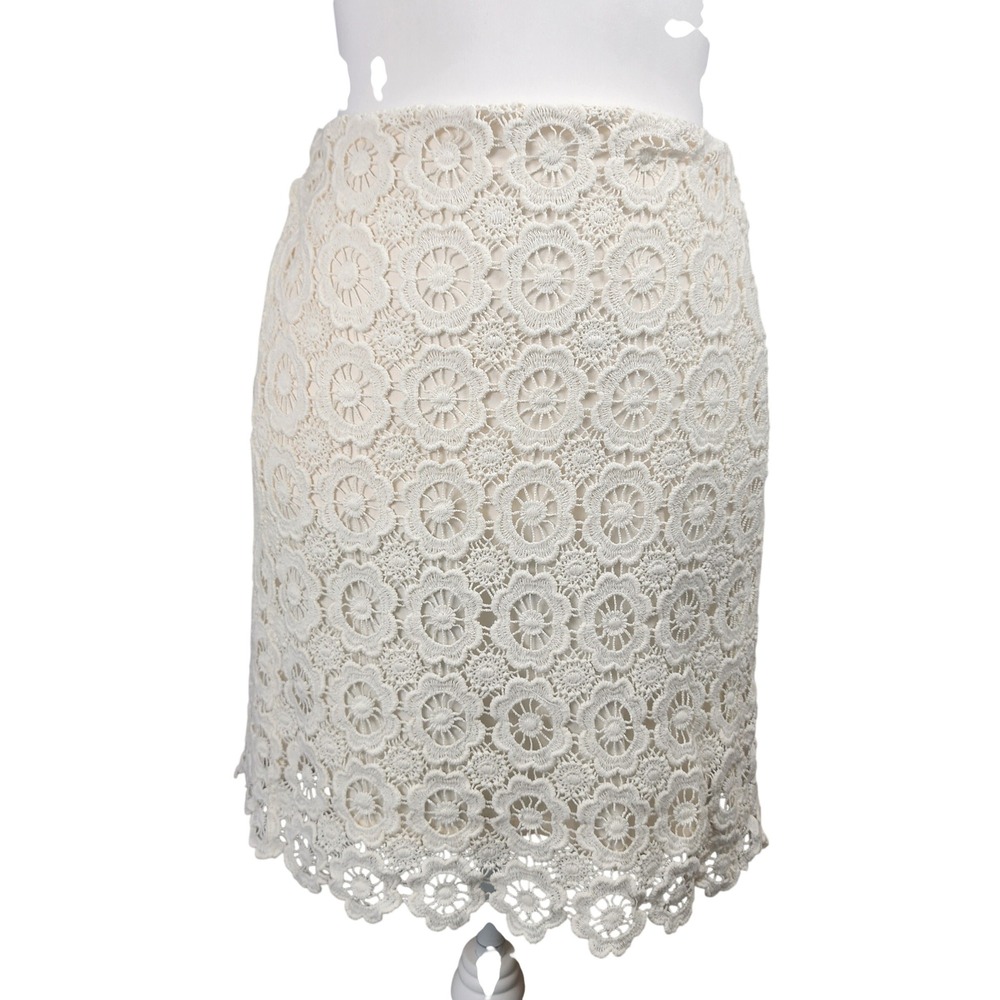 Joe Fresh Lace Mini Skirt Womens 8 Ivory Crochet Floral Casual Boho Cottage Chic